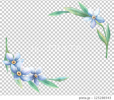 Forget-me-not blossom horizontal template. Floral spring watercolor frame of blue flowers myosotis twig. Perfect for romantic, botanical themes, vintage banner, seasonal greeting card, retro postcard Forget-me-not blossom horizontal template. Floral spring watercolor frame of blue flowers myosotis twig. Perfect for romantic, botanical themes, vintage banner, seasonal greeting card, retro postcard 125286543