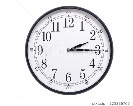 Round wall clock with black frame showing time at 02:15 or 14:15. Ideal for concepts of time or scheduling. Round wall clock with black frame showing time at 02:15 or 14:15. Ideal for concepts of time or scheduling. 125286766