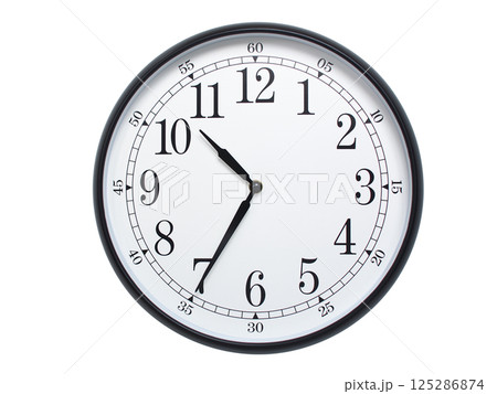Round wall clock with black frame showing time at 10:35 or 22:35. Ideal for concepts of time or scheduling. Round wall clock with black frame showing time at 10:35 or 22:35. Ideal for concepts of time or scheduling. 125286874