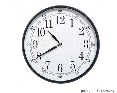 Round wall clock with black frame showing time at 10:40 or 22:40. Ideal for concepts of time or scheduling. Round wall clock with black frame showing time at 10:40 or 22:40. Ideal for concepts of time or scheduling. 125286875