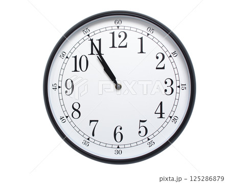 Round wall clock with black frame showing time at 10:55 or 22:55. Ideal for concepts of time or scheduling. Round wall clock with black frame showing time at 10:55 or 22:55. Ideal for concepts of time or scheduling. 125286879