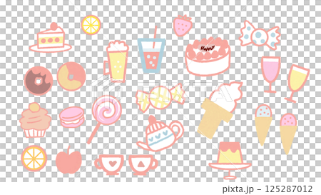 かわいい手描きのスイーツイラスト素材セット 125287012