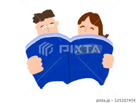 本を読む2人のイラスト(JPEG/PNG) 本を読む2人のイラスト(JPEG/PNG) 125287454