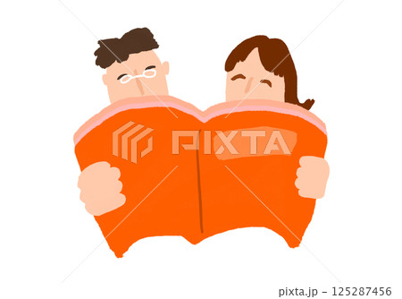 本を読む二人、カップルのイラスト(JPEG/PNG) 本を読む二人、カップルのイラスト(JPEG/PNG) 125287456