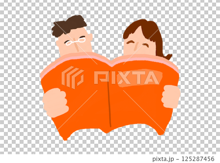 本を読む二人、カップルのイラスト(JPEG/PNG) 本を読む二人、カップルのイラスト(JPEG/PNG) 125287456