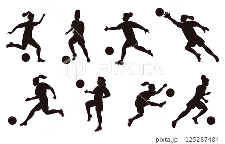 Silhouettes female soccer players. Athlete girl...のイラスト素材 [125287484