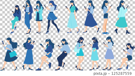 スマホを触る女性たちのイラストセット 125287559