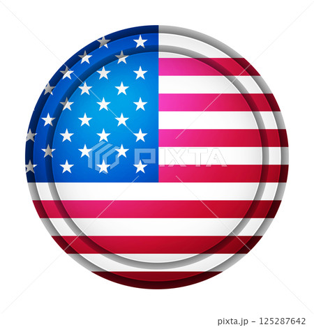 Glass light ball with flag of USA. Round sphere, template icon. American national symbol. Glossy realistic ball, 3D abstract vector illustration highlighted on a white background. Big bubble 125287642