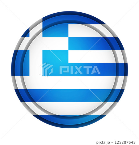 Glass light ball with flag of Greece. Round sphere, template icon. Greek national symbol. Glossy realistic ball, 3D abstract vector illustration highlighted on a white background. Big bubble 125287645