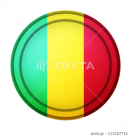 Glass light ball with flag of Mali. Round sphere, template icon. National symbol. Glossy realistic ball, 3D abstract vector illustration highlighted on a white background. Big bubble 125287732