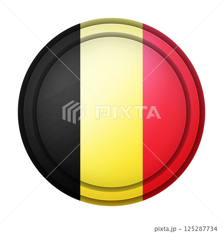 Glass light ball with flag of Belgium. Round sphere, template icon. Belgian national symbol. Glossy realistic ball, 3D abstract vector illustration highlighted on a white background. Big bubble 125287734
