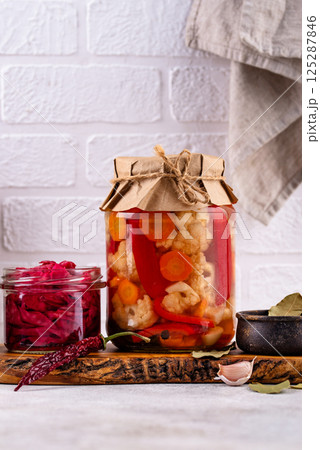 Healthy homemade fermented food in jars Healthy homemade fermented food in jars 125287846