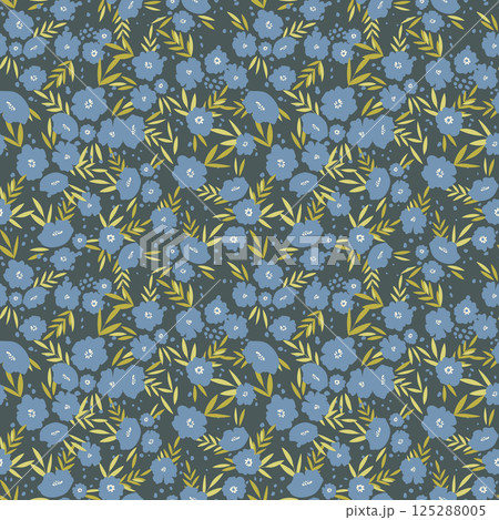 Seamless floral pattern based on traditional folklor art ornaments. Colorful flowers on color background. Scandinavian style. Sweden nordic style. Vector illustration. Simple minimalistic pattern Seamless floral pattern based on traditional folklor art ornaments. Colorful flowers on color background. Scandinavian style. Sweden nordic style. Vector illustration. Simple minimalistic pattern 125288005