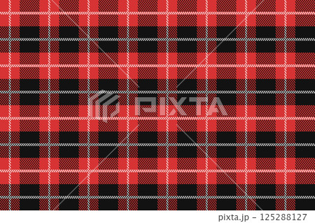 Black and red Scotland textile seamless pattern. Fabric texture check tartan plaid. Abstract geometric background for cloth, fabric. Monochrome graphic repeating design. Modern squared ornament. 125288127