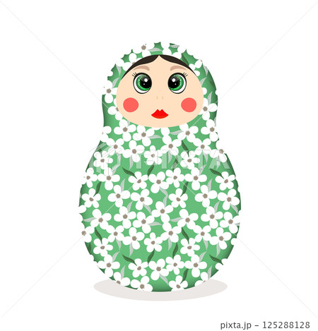 Russian Matryoshka. Traditional Russian folklore dolls with big eyes and lips. Babushka doll with hohloma, traditional painted floral pattern. Hand drawn vector illustration Russian Matryoshka. Traditional Russian folklore dolls with big eyes and lips. Babushka doll with hohloma, traditional painted floral pattern. Hand drawn vector illustration 125288128
