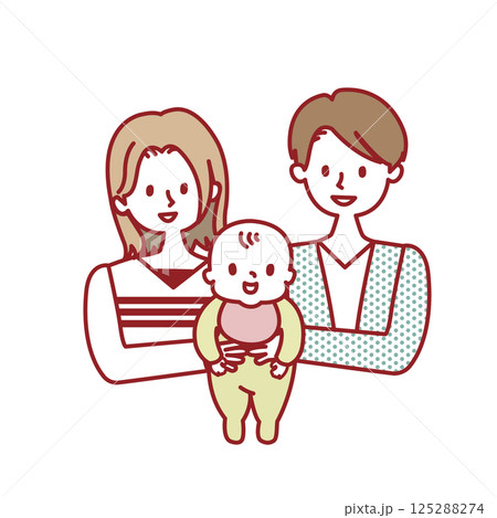 赤ちゃんを抱っこするパパママ_3人家族 125288274
