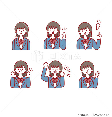 女子学生_表情イラストセット 125288342