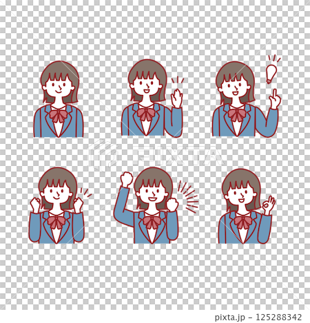 女子学生_表情イラストセット 125288342