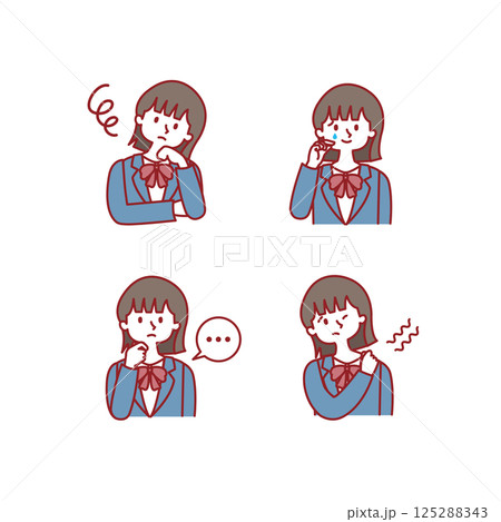 女子学生_表情イラストセット 125288343