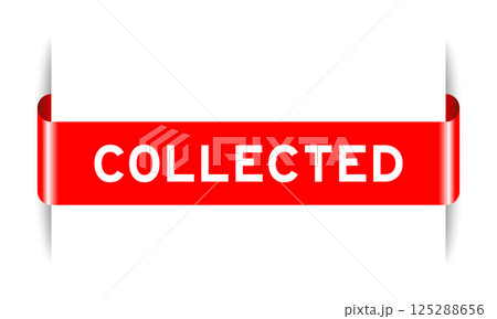 Red color inserted label banner with word collected on white background 125288656