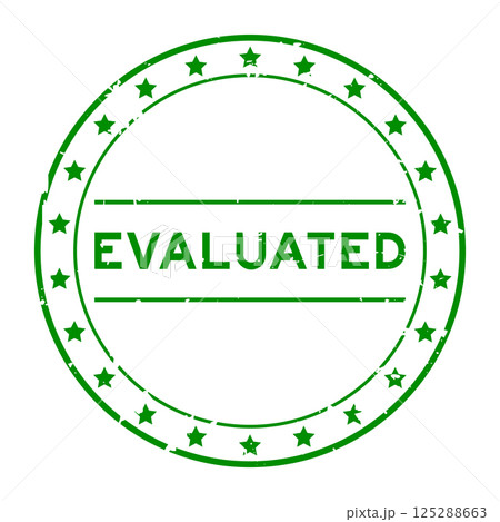 Grunge green evaluated word round rubber seal stamp on white background 125288663