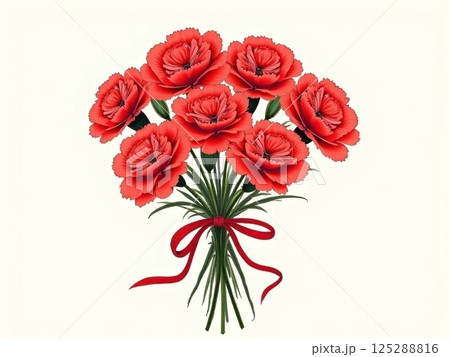 カーネーションの花束 母の日のプレゼントにこんなカードつけるとおしゃれでは？ 125288816