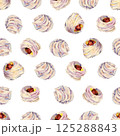 seamless pattern, pink meringues, marshmallow. sweetness, sweet cake, dessert. for cafe, sweet shop, confectionery. 125288843