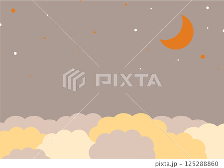 夜空を流れる雲と三日月のイラスト 125288860