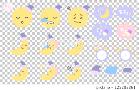 Sleeping moon, cute illustrations and icon set of sleep Sleeping moon, cute illustrations and icon set of sleep 125288861