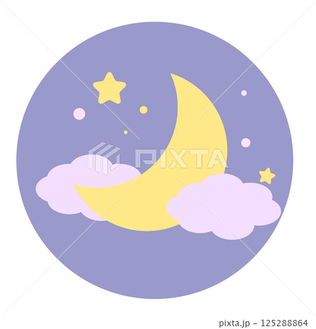 夜空を流れる雲と三日月のイラスト 125288864