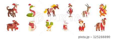 Funny Animal Wear Christmas Clothing Accessory Vector Set 125288890