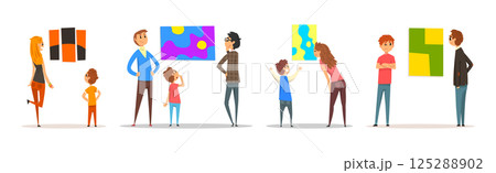 People at Art Gallery Look at Museum Exhibition Vector Set 125288902