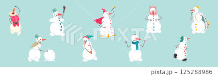 Funny Snowman Winter Figure Character with Face and Arms Vector Set Funny Snowman Winter Figure Character with Face and Arms Vector Set 125288986