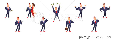 Successful Business Man Character in Formal Suit Vector Set 125288999