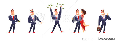 Successful Business Man Character in Formal Suit Vector Set Successful Business Man Character in Formal Suit Vector Set 125289008