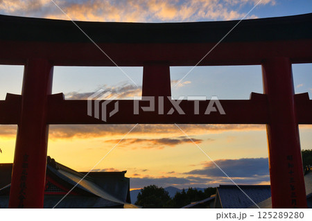京都　伏見稲荷大社　美しい夕焼けと鳥居（京都府京都市伏見区） 125289280