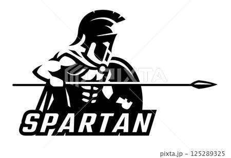 Spartan warrior in armor and with a spear. 125289325