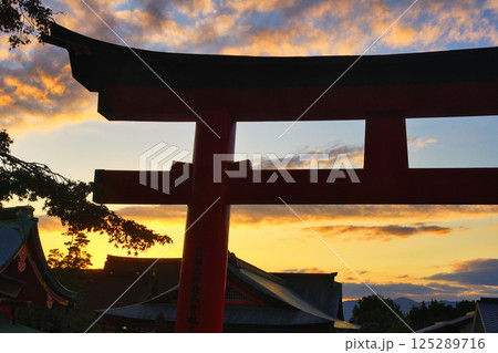 京都 伏見稲荷大社 美しい夕焼けと鳥居(京都府京都市伏見区) 京都 伏見稲荷大社 美しい夕焼けと鳥居(京都府京都市伏見区) 125289716