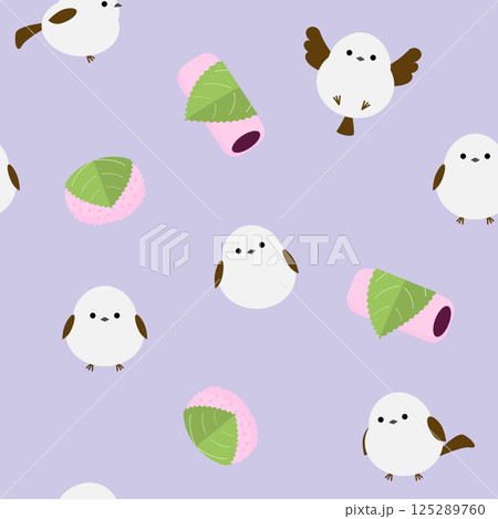 シマエナガと桜もちのシームレスパターン 125289760