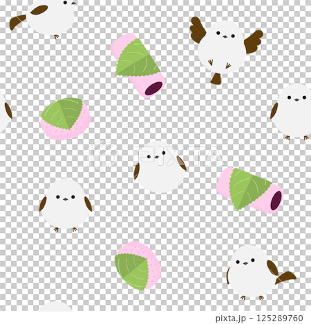 シマエナガと桜もちのシームレスパターン 125289760