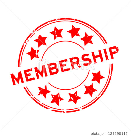 Grunge red membership word with star icon round rubber seal stamp on white background Grunge red membership word with star icon round rubber seal stamp on white background 125290115