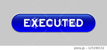 Blue color capsule shape button with word executed on gray background 125290132