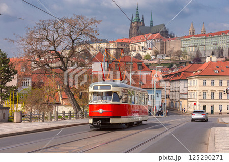 Tram and Prague Castle in Prague Czech Republic 125290271