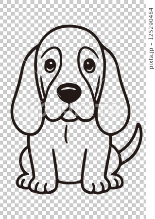 巴吉度獵犬面朝前方坐著的插圖 巴吉度獵犬面朝前方坐著的插圖 125290484