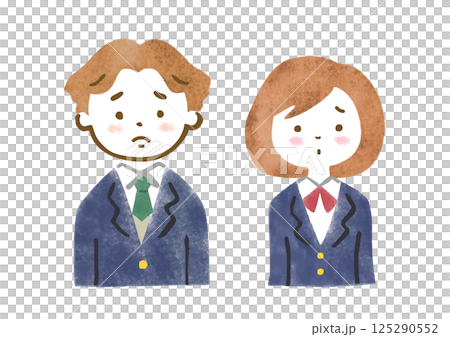 手繪插圖的男女國中生和高中生上半身表情困擾 125290552