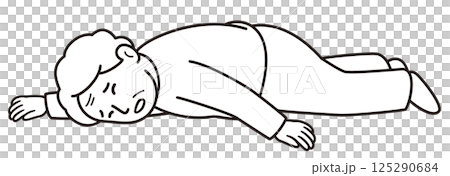 転倒して動けなくなっている痛そうな表情のおばあさんのモノクロ線画ベクターイラスト 転倒して動けなくなっている痛そうな表情のおばあさんのモノクロ線画ベクターイラスト 125290684