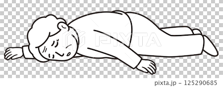 転倒して意識を消失しているおばあさんの教材風ベクターイラスト 125290685