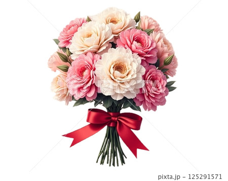 白とピンクのカーネーションの花束 切り抜き 125291571
