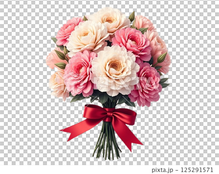 Bouquet of white and pink carnations cut out 125291571