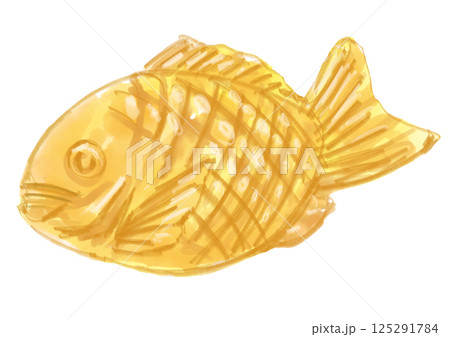 焼きたてで美味しそうなたい焼きの手描き水彩イラスト 125291784